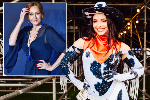 Collage of J.K. Rowling and a cowgirl.