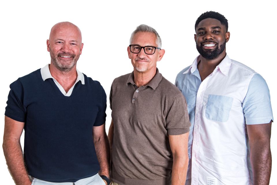 Gary Lineker, Alan Shearer, and Micah Richards, hosts of the podcast "The Rest is Football."