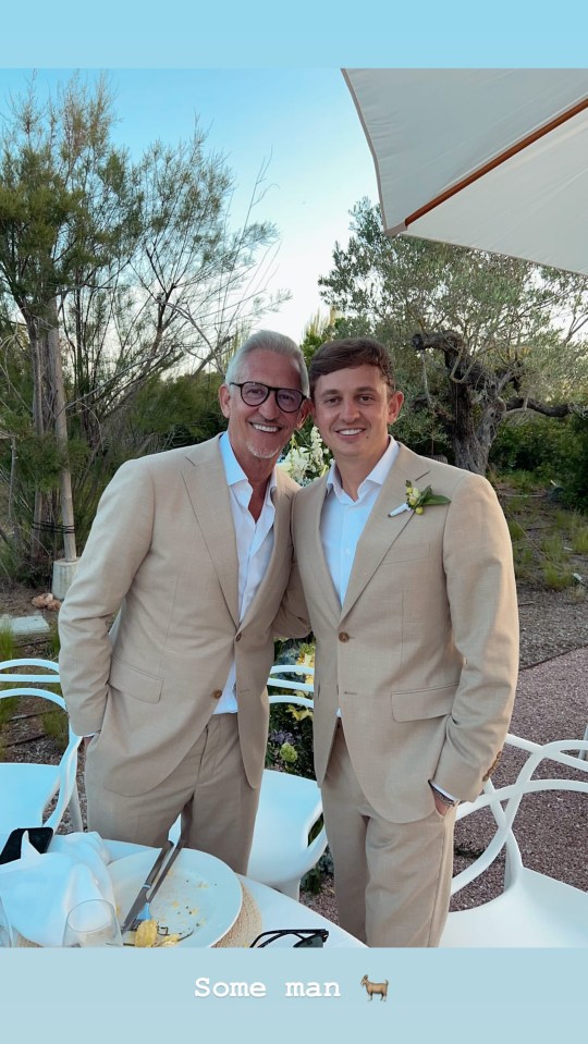 Gary Lineker with his son at his son's wedding.